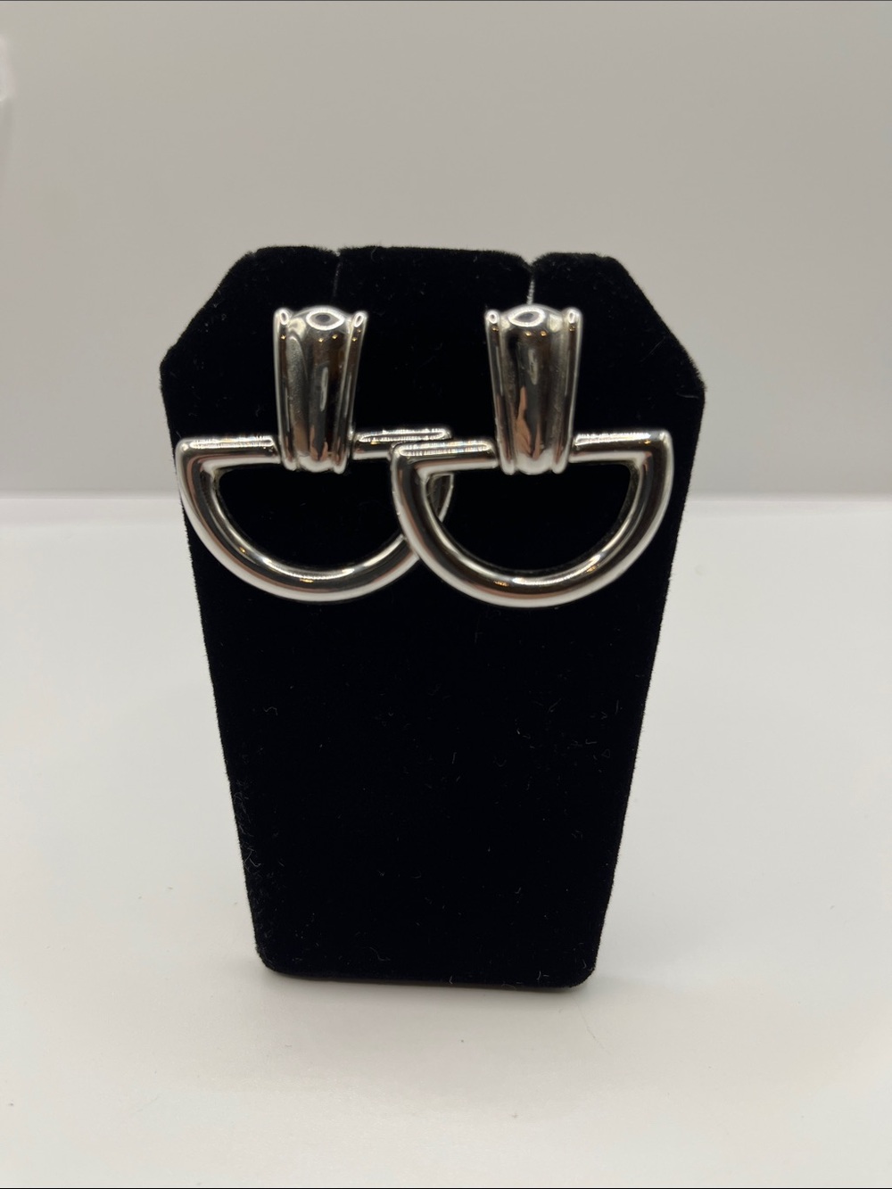 Monet Silver Tone Half-Hoop Drop Earrings Door Knockers Pierced Vintage